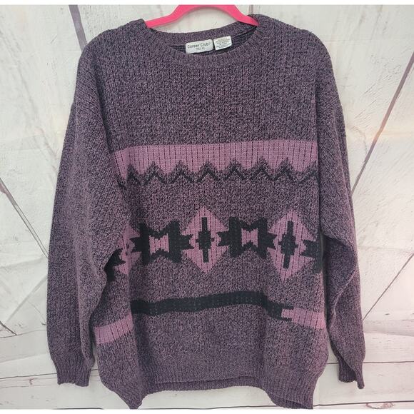 Vintage Career Club Purple Geometric Sweater - XL Tall - Picture 2 of 4